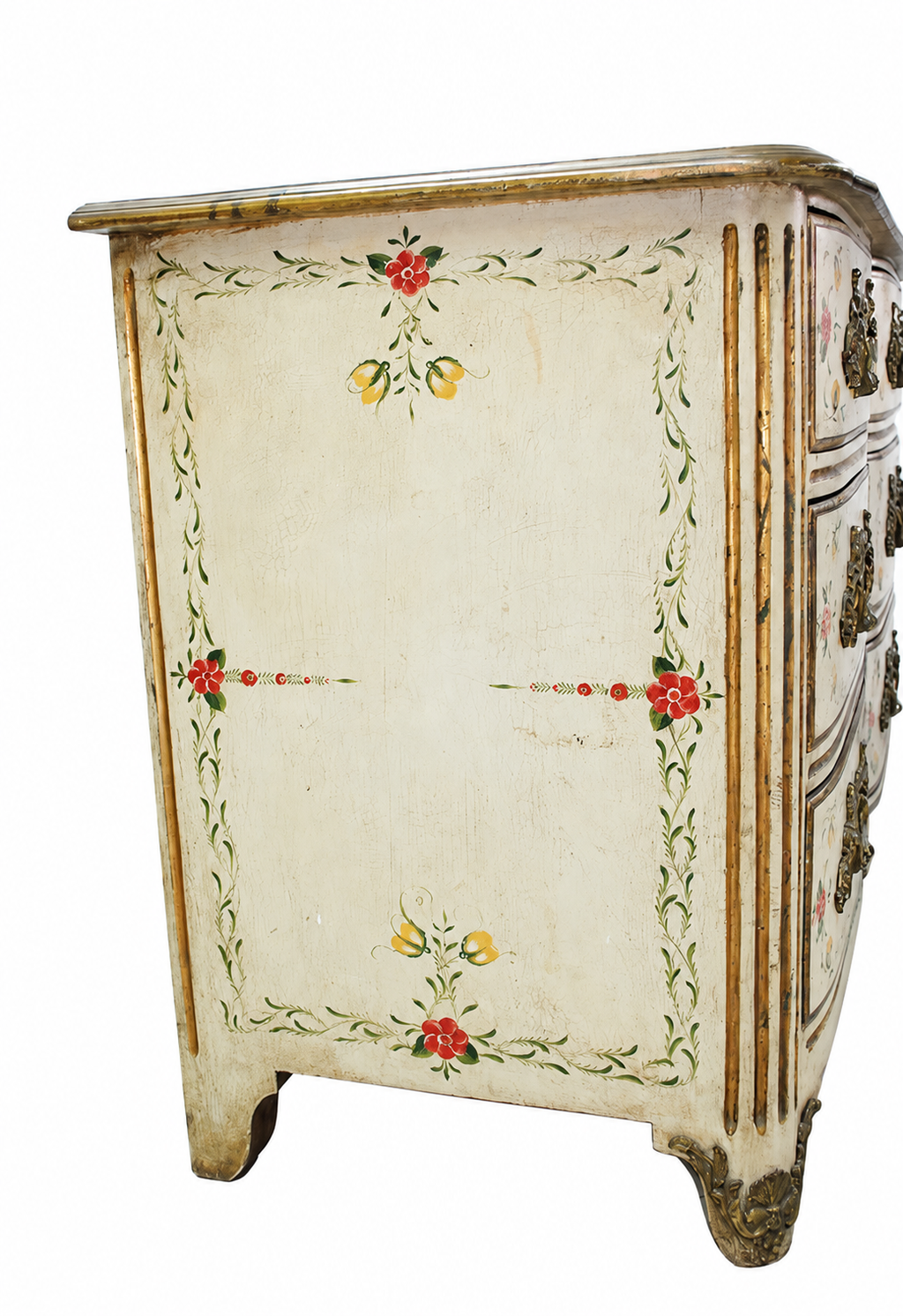 19th-Century Beige Painted Floral Chest of Drawers — detail view 14