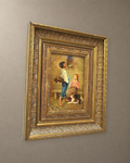 Country Conversation, Oil on Copper Signed Lambert — framed artwork on a taupe wall