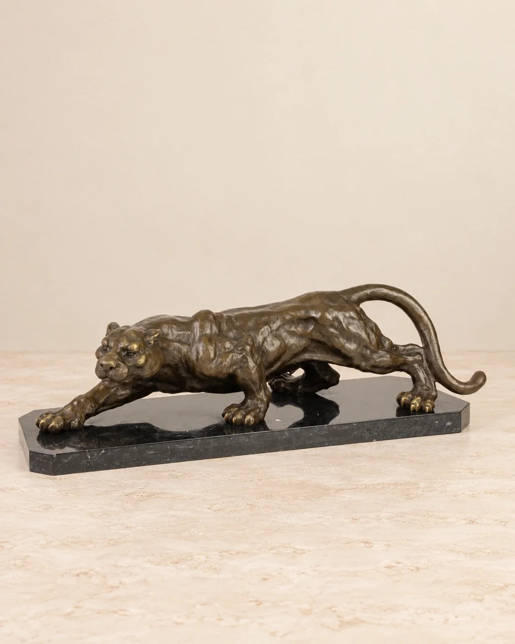 Crouching Panther Bronze Sculpture — primary view against a warm ivory background