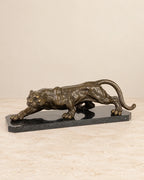 Crouching Panther Bronze Sculpture — primary view against a warm ivory background
