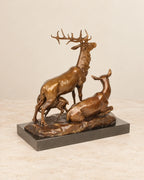 Deer Family Bronze Sculpture — second view against a warm ivory background