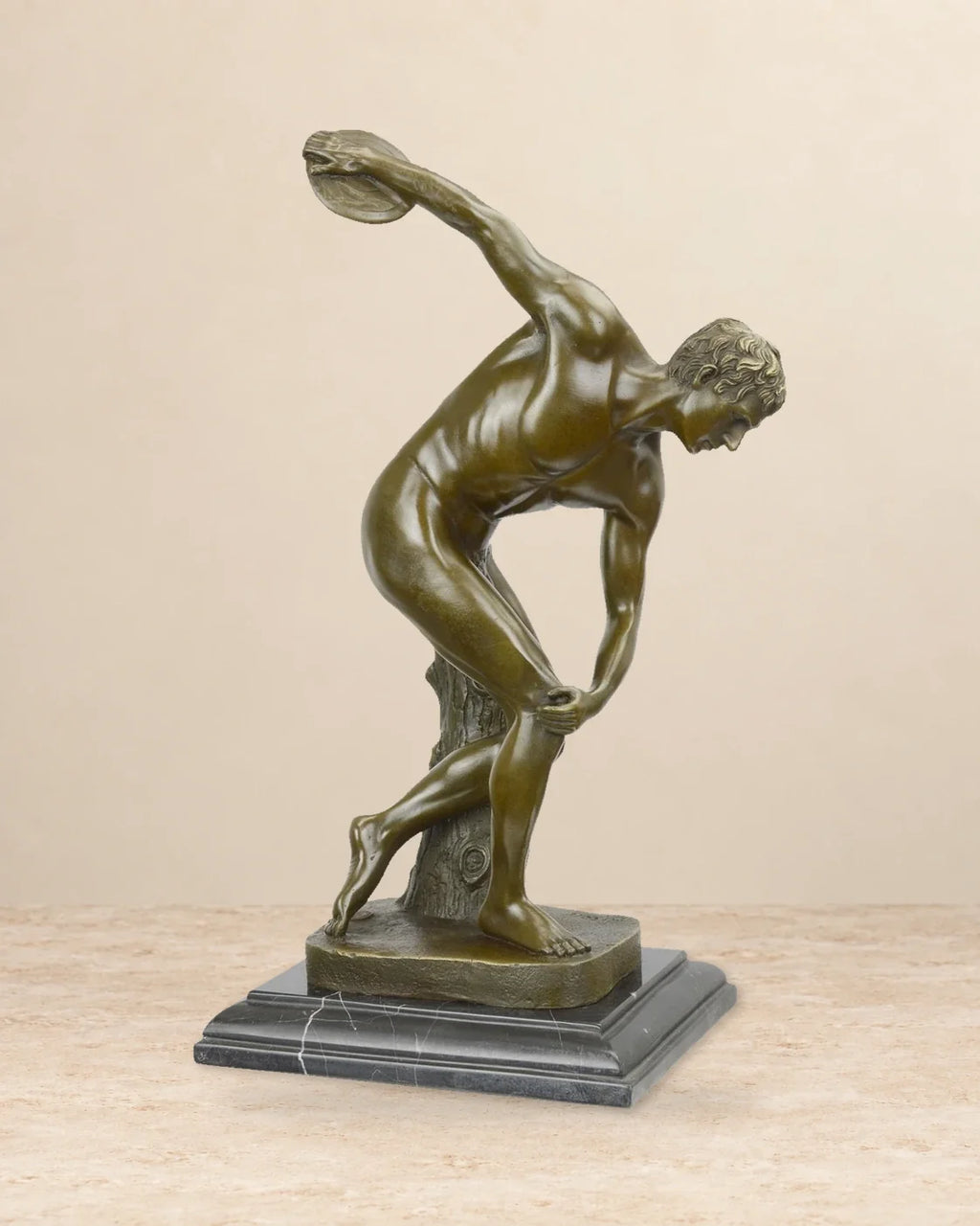 Discus Thrower Bronze Sculpture — front view