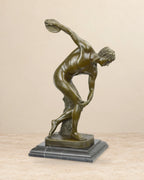 Discus Thrower Bronze Sculpture — front view