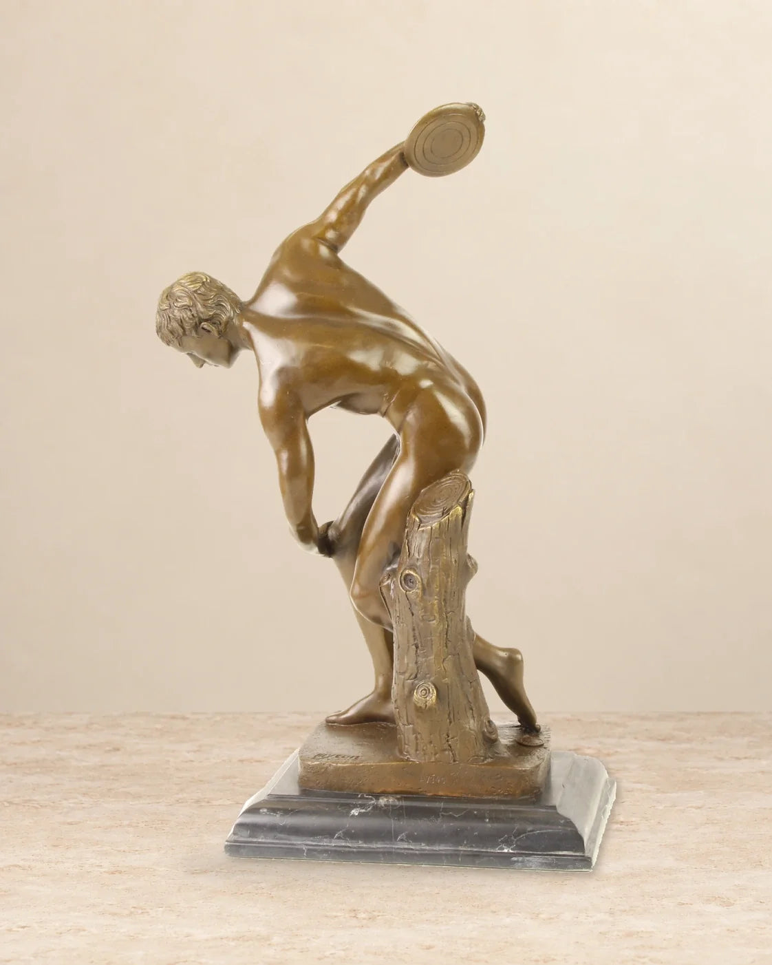 Discus Thrower Bronze Sculpture — reverse view