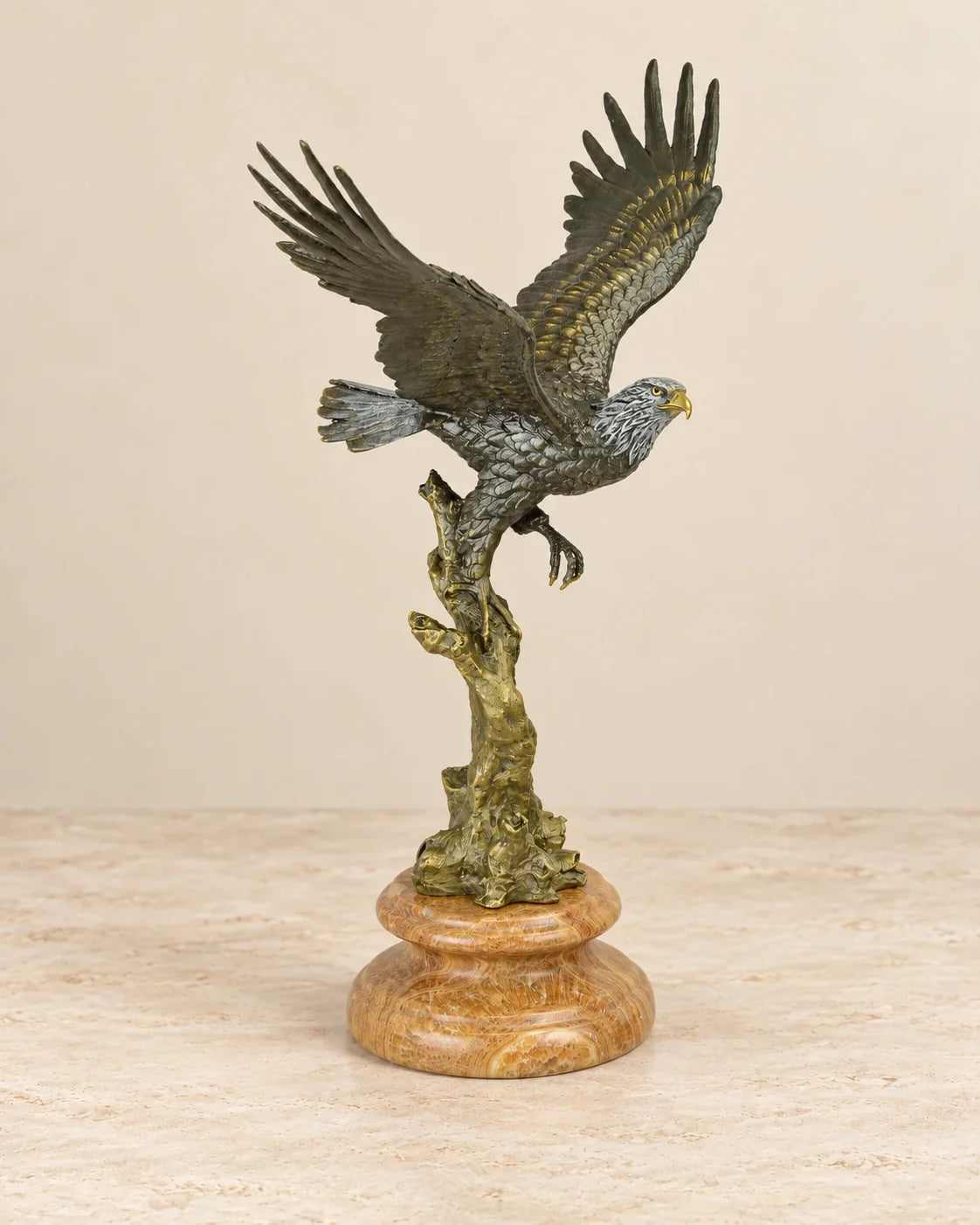 Eagle in Flight Bronze Sculpture — 33 cm Tall — primary view against a warm ivory background