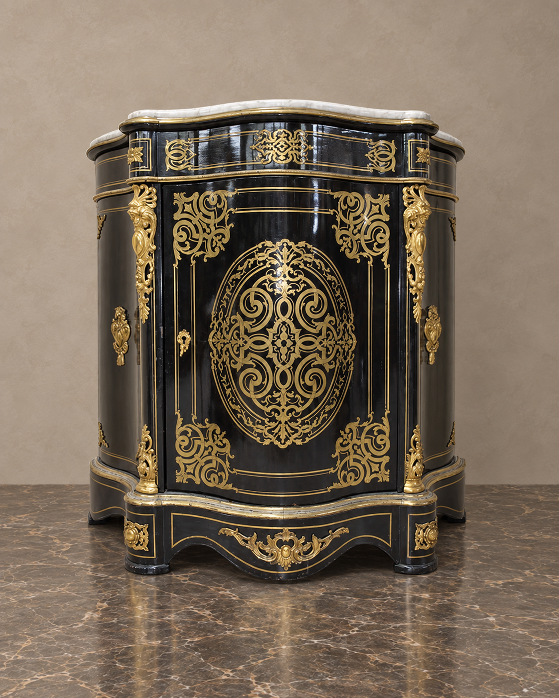 19th-Century Black and Gilt Napoleon III Cabinet — main view