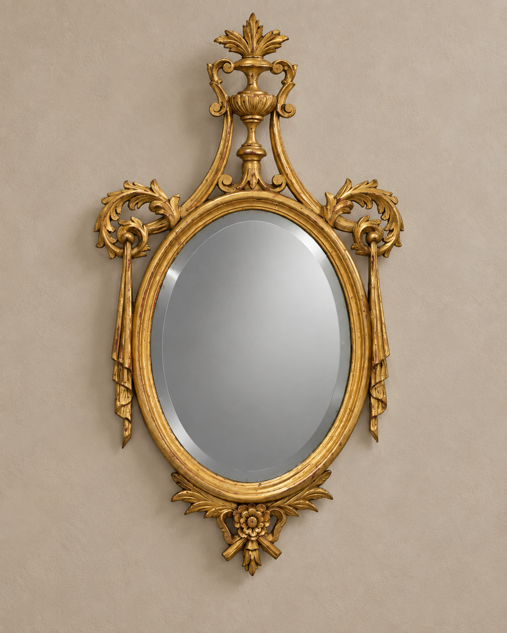 Empire-Style Oval Bevelled Mirror with Urn Crest — main view