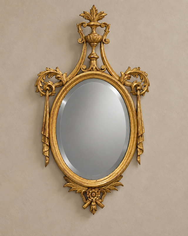 Empire-Style Oval Bevelled Mirror with Urn Crest