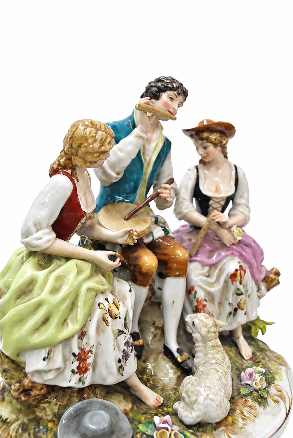 Salvador Mallol Porcelain Musicians with Lamb — detail on white background