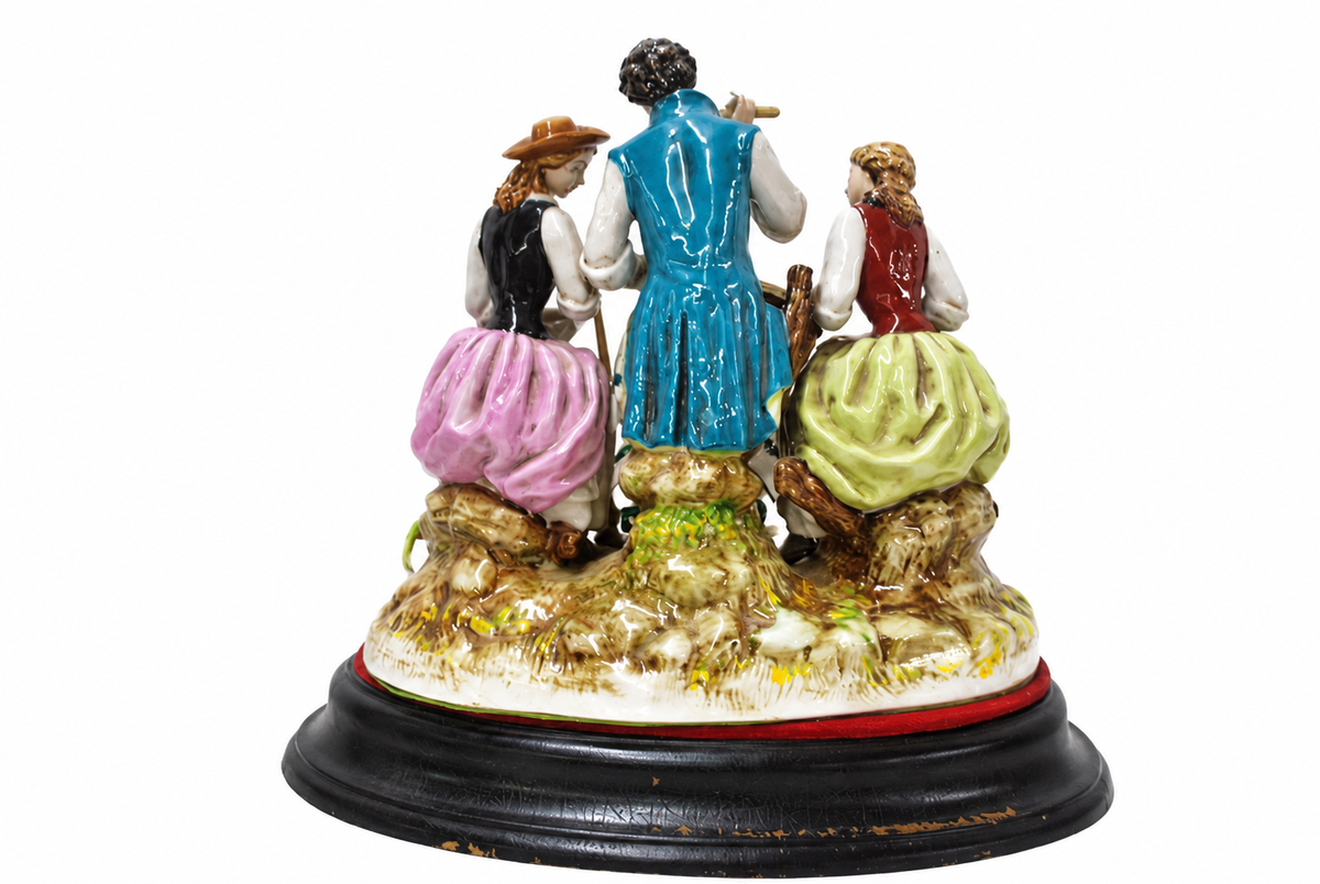 Salvador Mallol Porcelain Musicians with Lamb — detail on white background