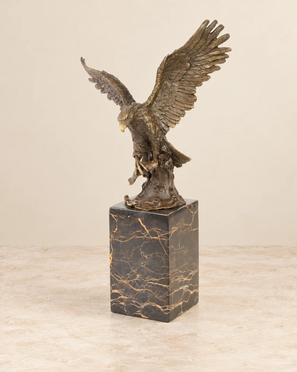 Fishing Eagle Bronze Sculpture — primary view against a warm ivory background