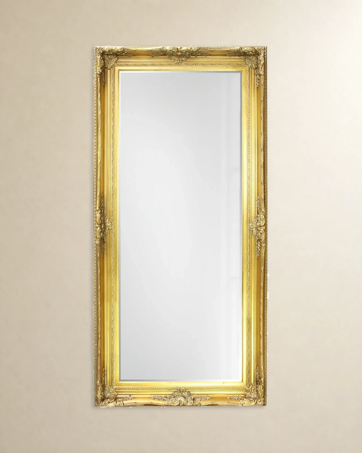 Floral Border Wall Mirror — Gold tone, 60 × 150 cm