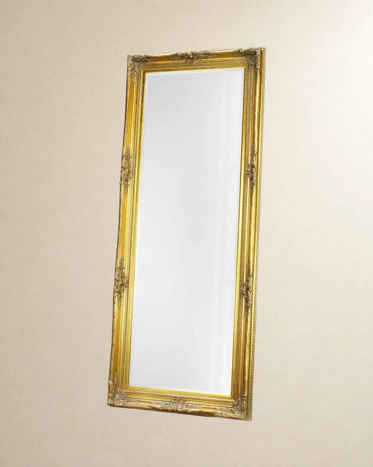 Floral Border Wall Mirror — Gold tone, 60 × 180 cm