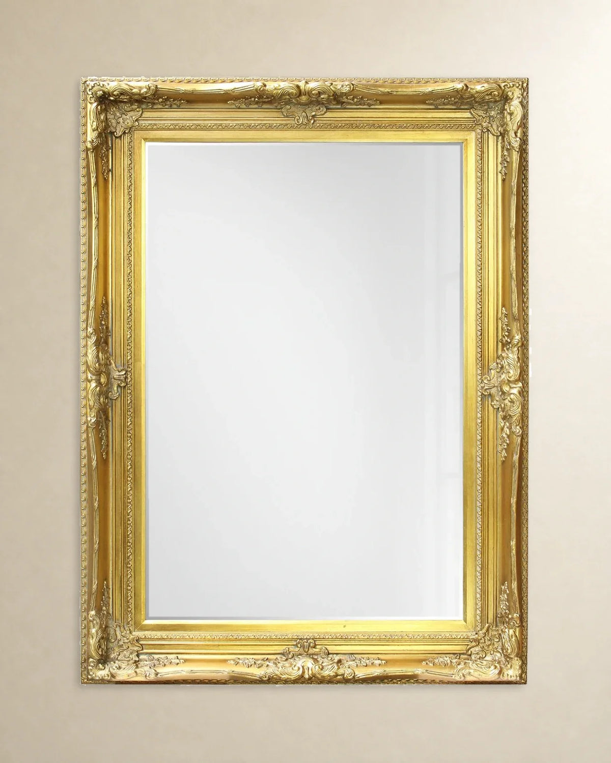 Floral Border Wall Mirror — Gold tone, 60 × 90 cm