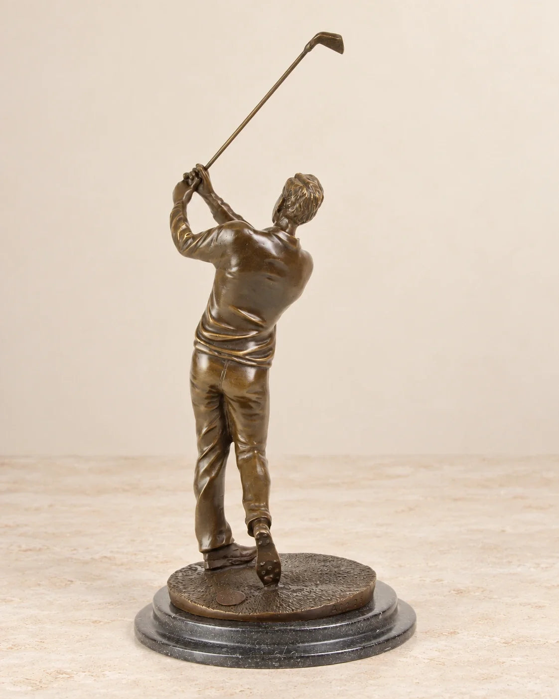 Golfer Bronze Sculpture — reverse view
