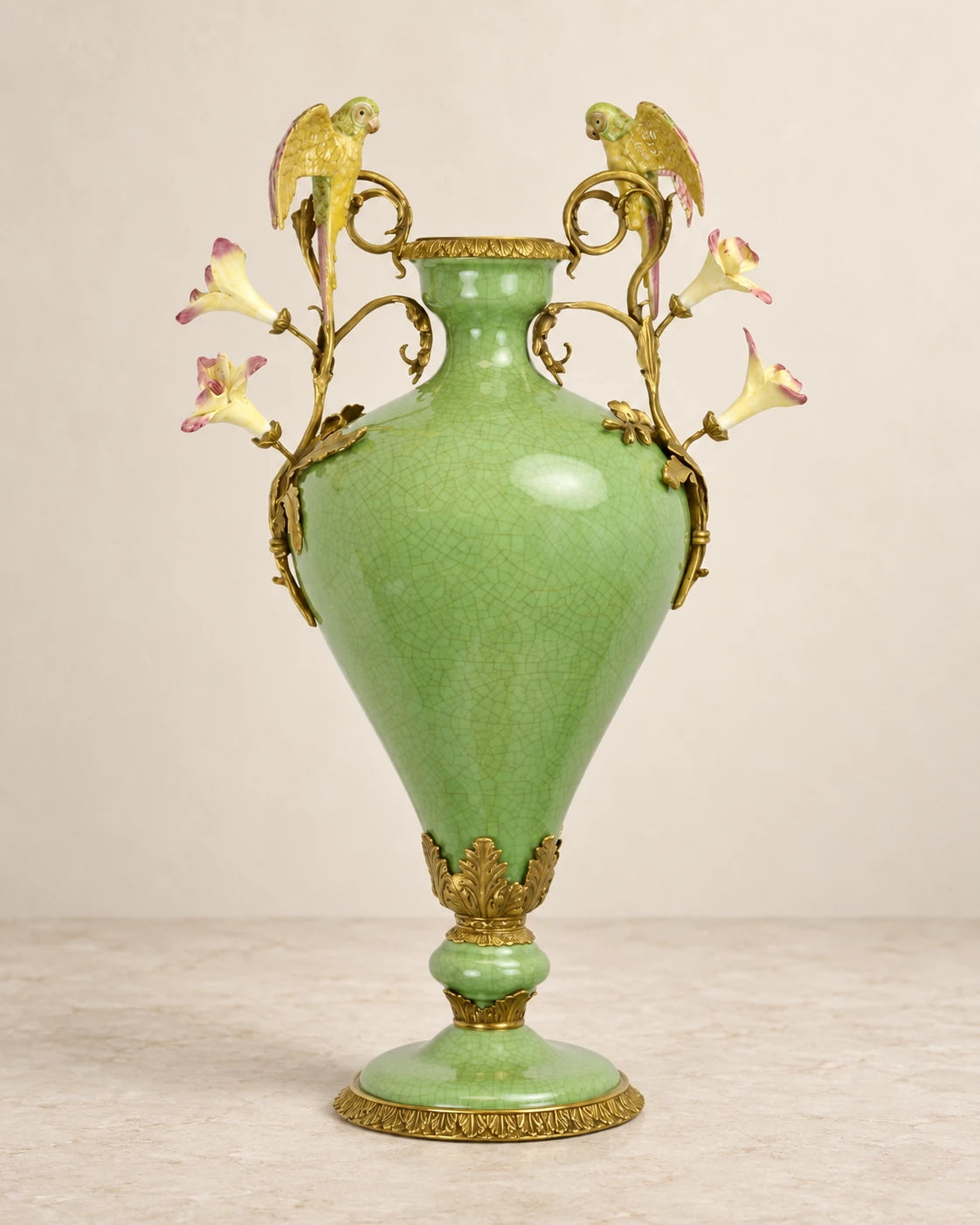 Green Porcelain Parrot Vase