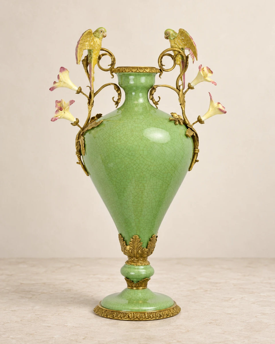 Green Porcelain Parrot Vase