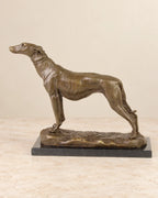 Greyhound Bronze Sculpture — 24.5 cm Tall — second view against a warm ivory background