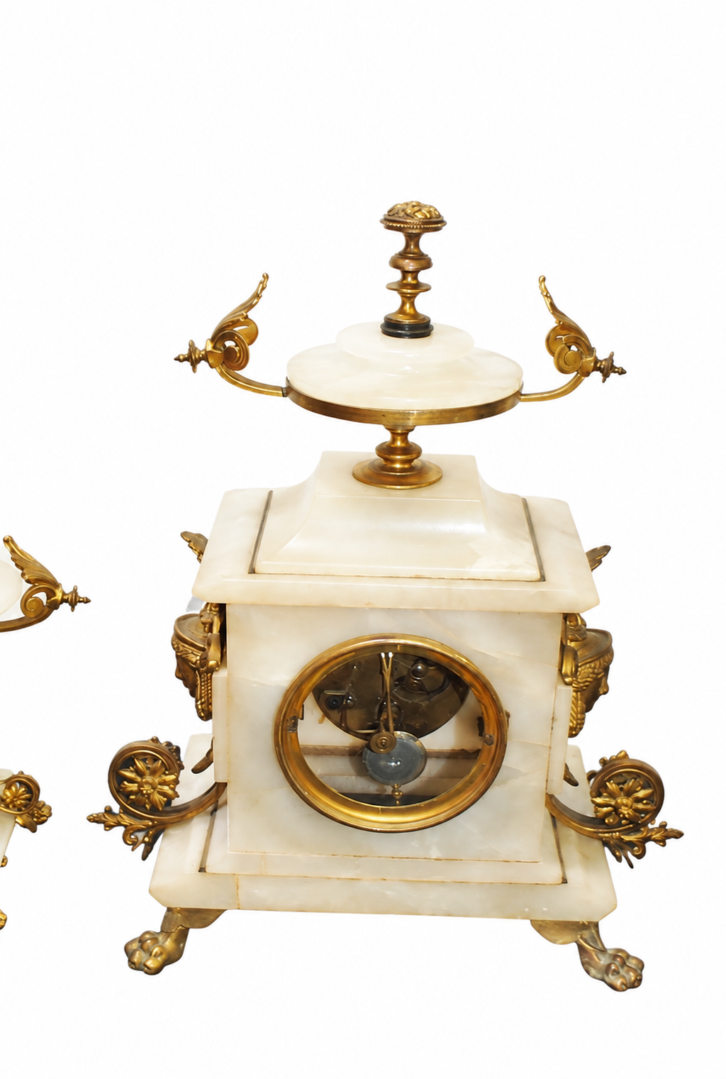19th-Century White Marble and Gilt Mantel Clock Set — detail view 3