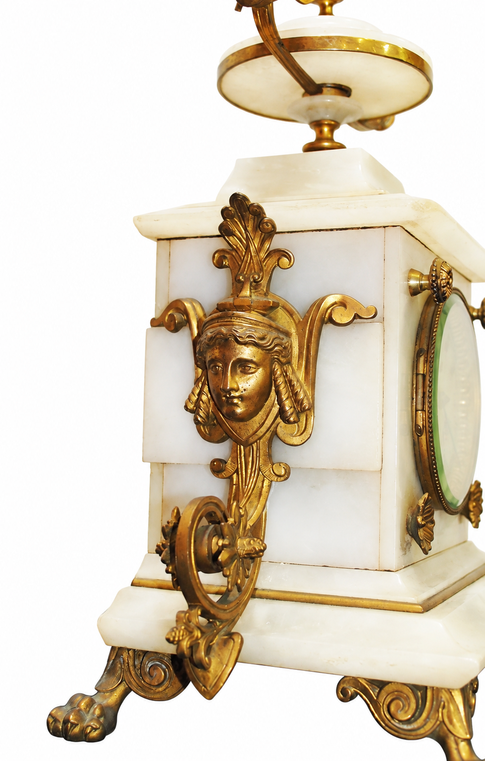 19th-Century White Marble and Gilt Mantel Clock Set — detail view 5