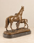 Horse and Foal Bronze Sculpture — 41 cm Long — second view against a warm ivory background