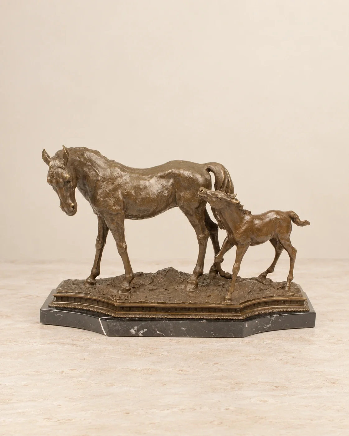 Horse and Foal Bronze Sculpture — 55.2 cm Long — primary view against a warm ivory background