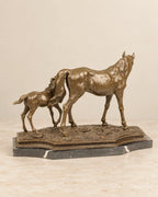 Horse and Foal Bronze Sculpture — 55.2 cm Long — second view against a warm ivory background