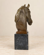 Horse Head Bronze Sculpture — 43.5 cm Tall — second view against a warm ivory background