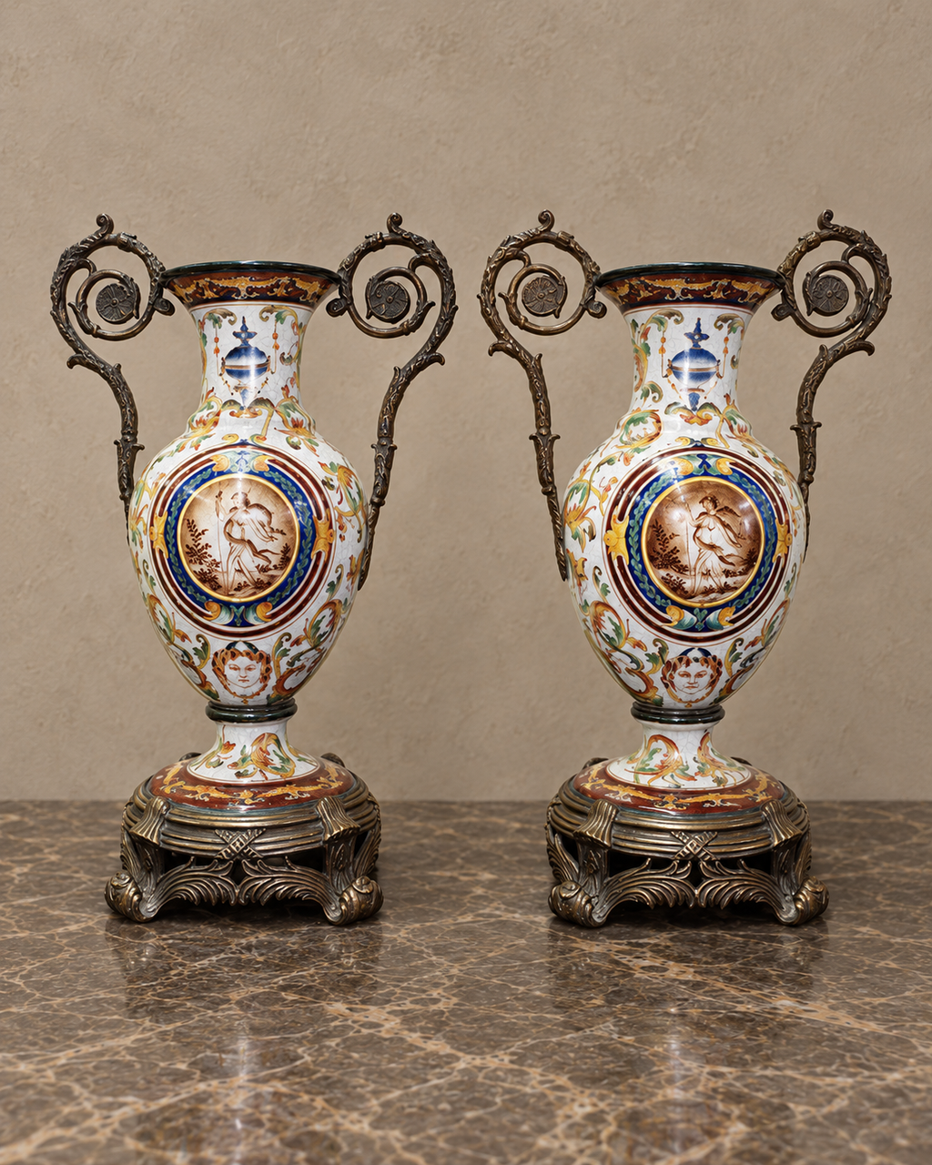 Pair of Bronze-Mounted Ceramic Medallion Vases — main view