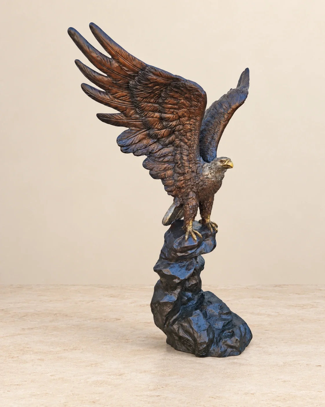 Large Eagle on Rock Bronze Sculpture — 190 cm Tall — primary view against a warm ivory background