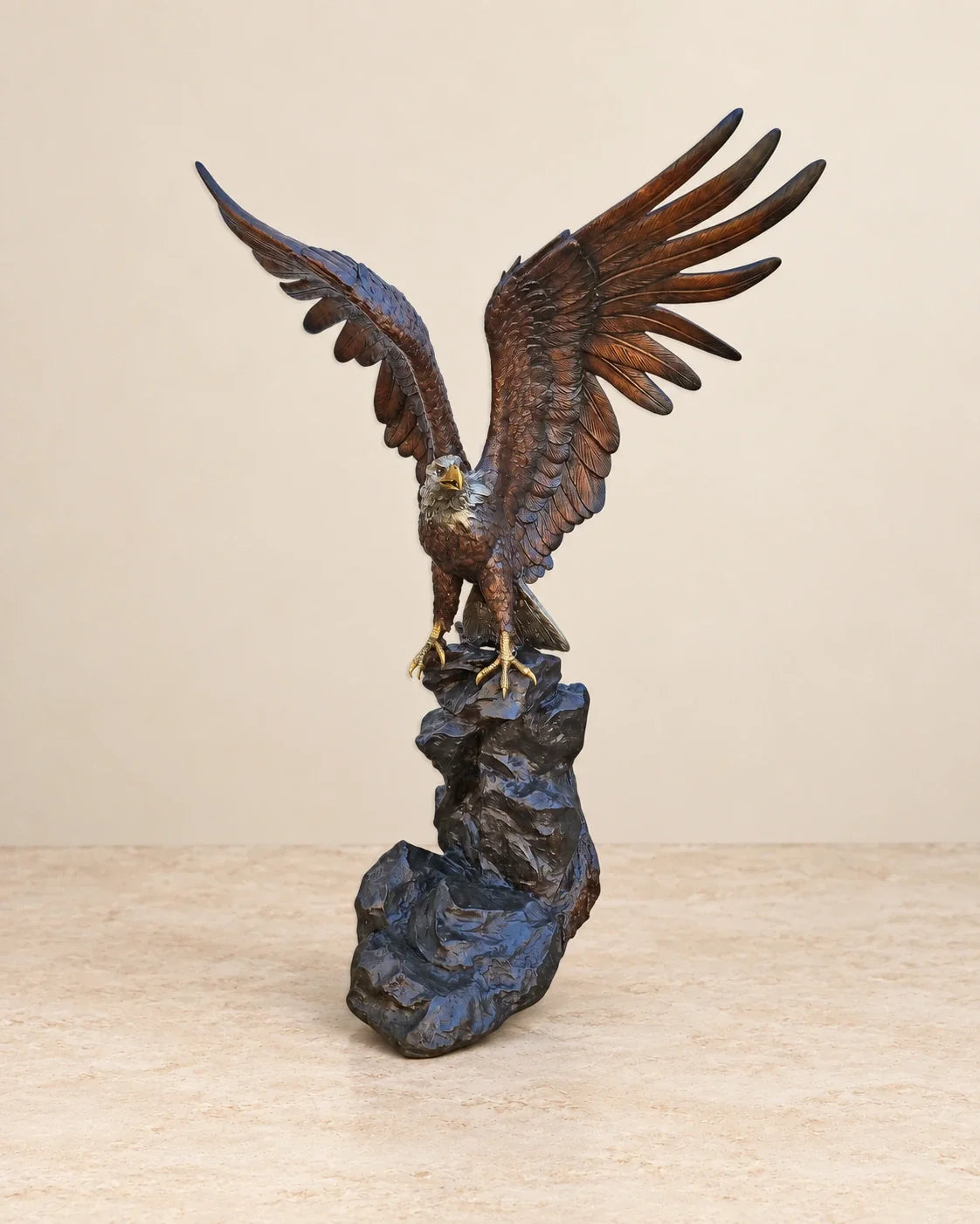 Large Eagle on Rock Bronze Sculpture — 189 cm Tall — primary view against a warm ivory background