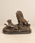 Lion and Lioness Bronze Sculpture — primary view against a warm ivory background