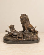 Lion and Lioness Bronze Sculpture — primary view against a warm ivory background