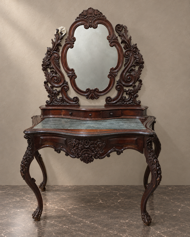 Carved Mahogany Dressing Console with Mirror