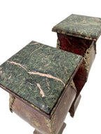 Original overhead detail of both green marble tops and the worn decorated finish