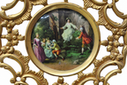 Gilt-Bronze Wall Plaque with Porcelain Figural Medallion — detail on white background