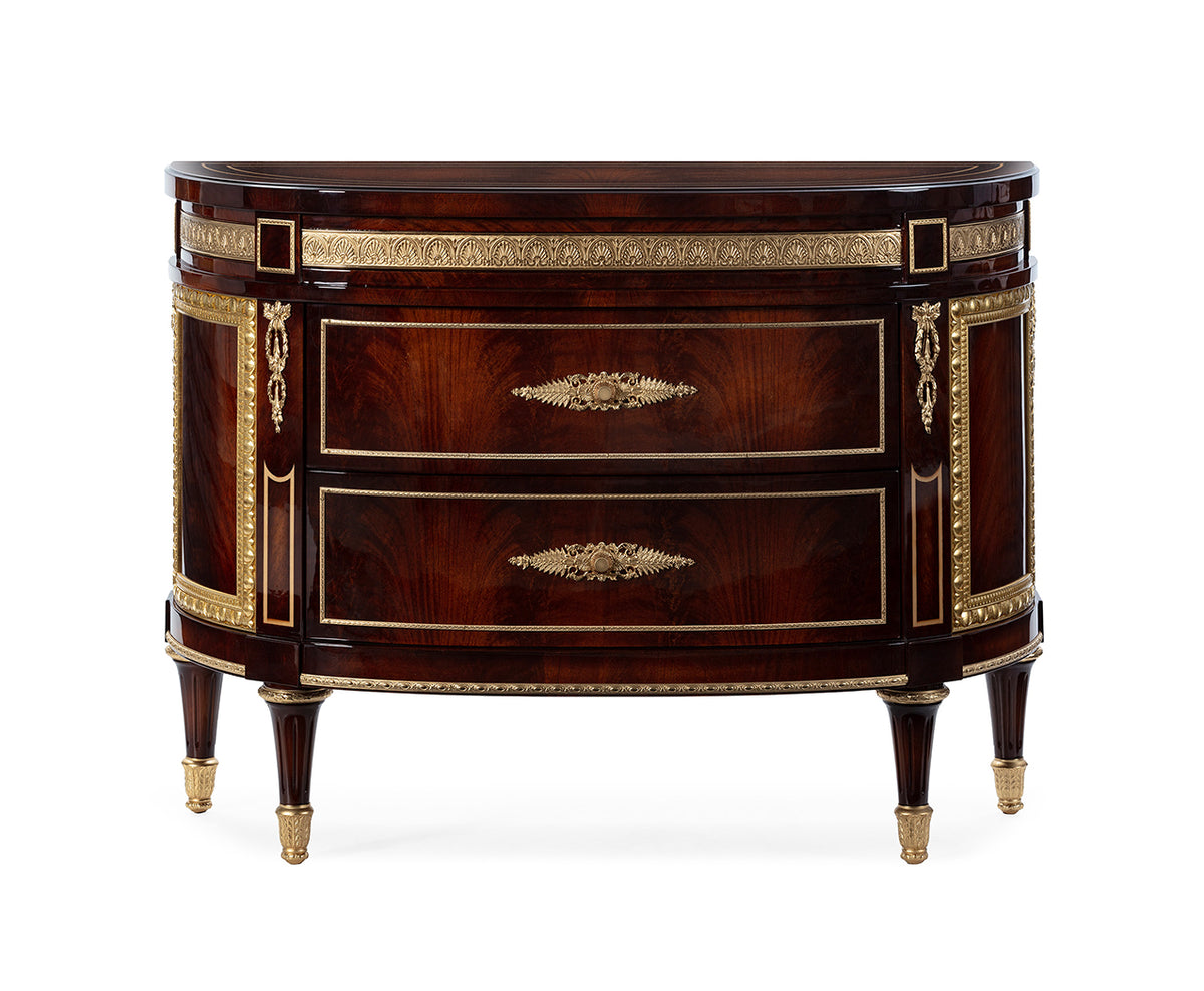 Wellington Two-Drawer Chest — Brown Finish on a white background.
