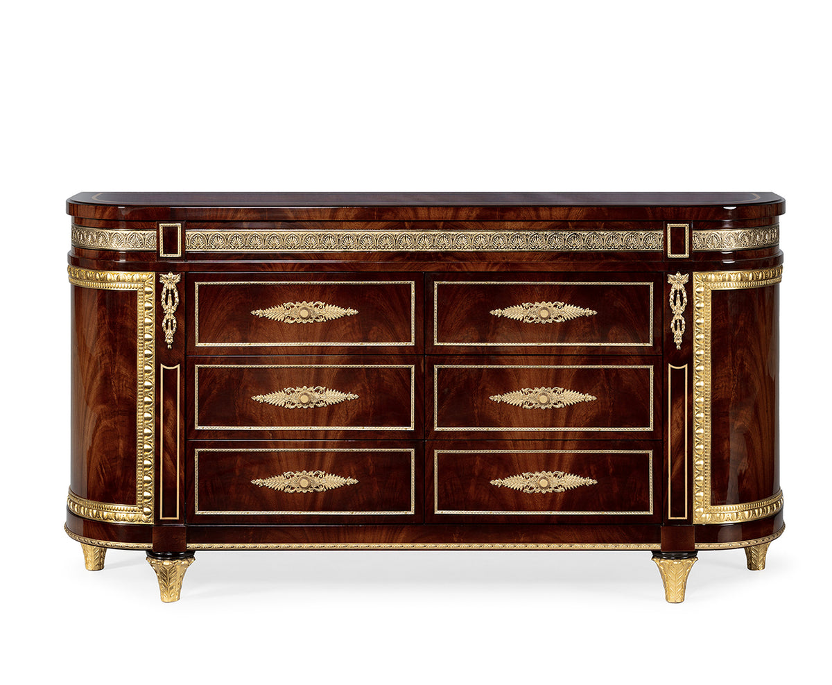 Wellington Six-Drawer Chest — Brown Finish on a white background.
