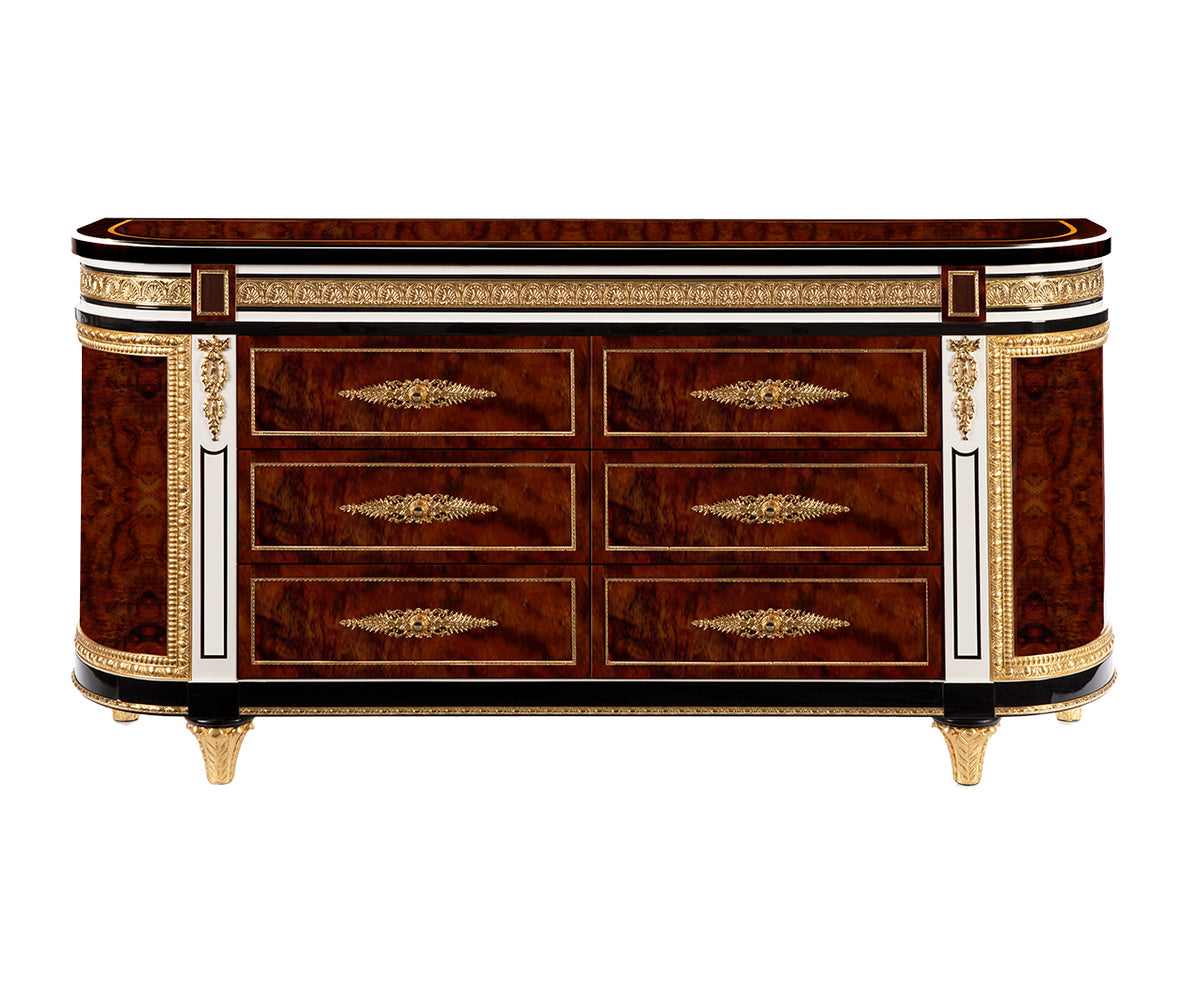 Wellington Six-Drawer Chest — Patterned Finish on a white background.
