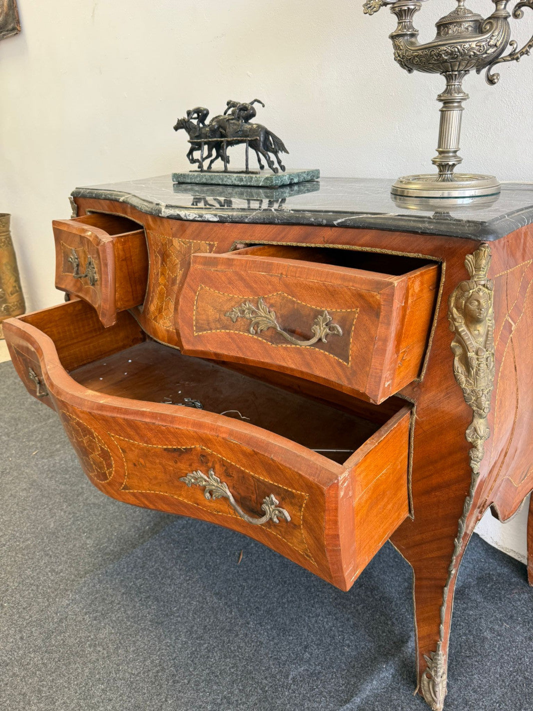 Original view with the drawers open; decorative accessories not included