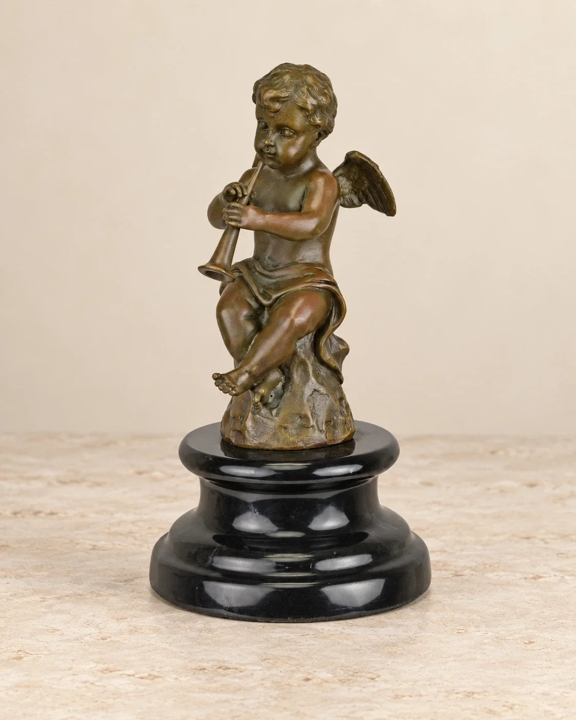 Musical Cherub Bronze Sculpture — front view