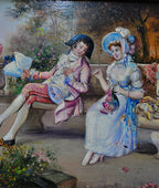 Garden Conversation, Oil on Copper Signed Lambert — original detail view 4
