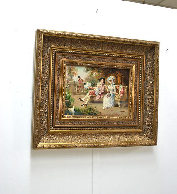 Garden Conversation, Oil on Copper Signed Lambert — main view