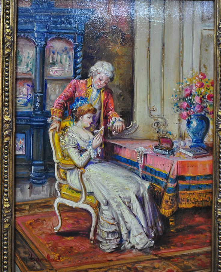 The Jewellery Box, Oil on Copper Signed Lambert — original detail view 5