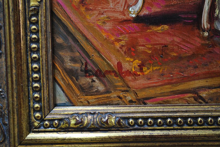 The Jewellery Box, Oil on Copper Signed Lambert — original detail view 7
