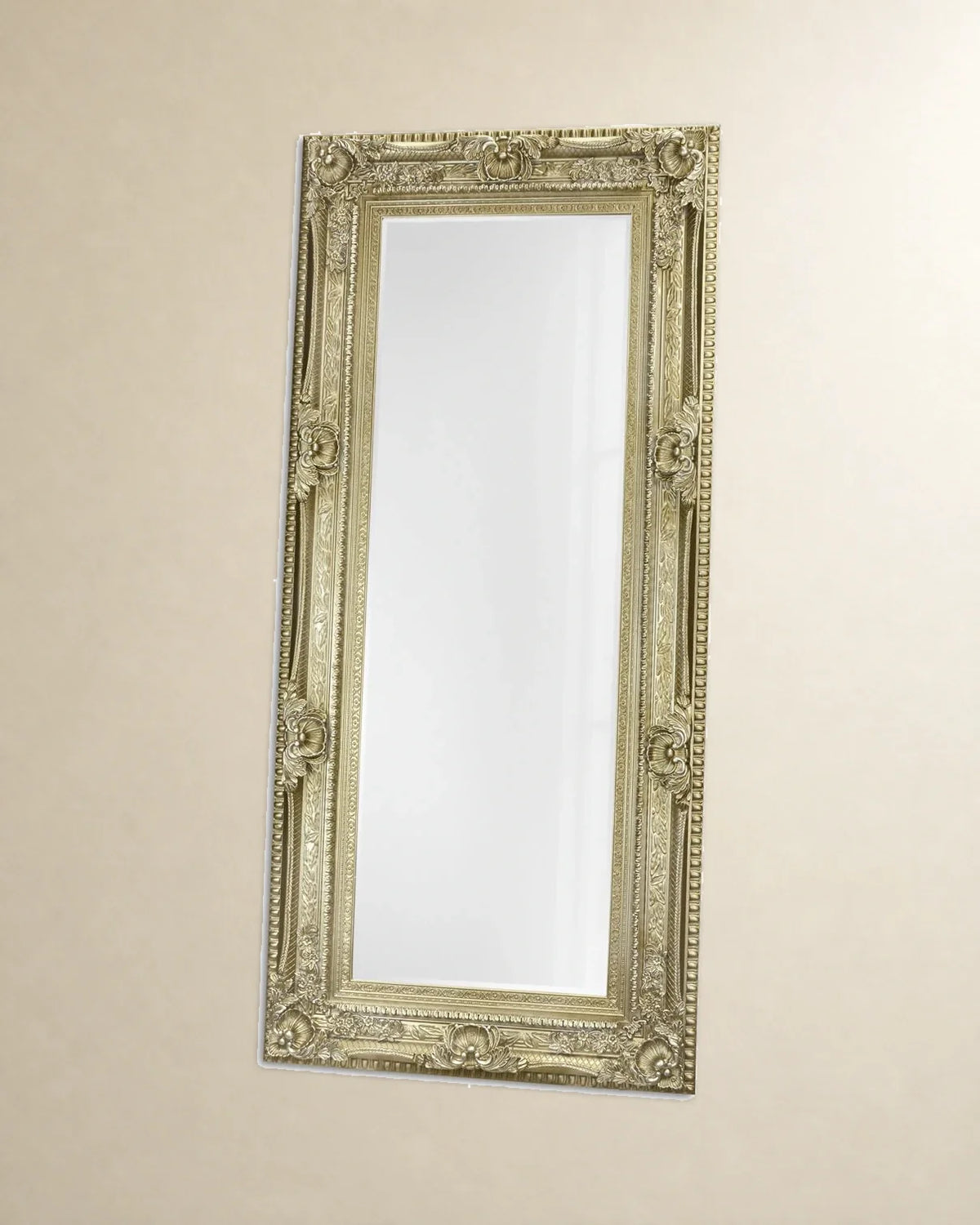 Ornamental Silver-Tone Wall Mirror — 60 × 180 cm