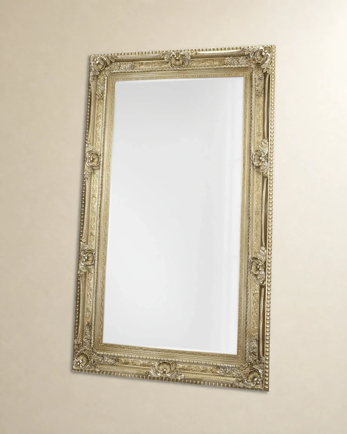 Ornamental Silver-Tone Wall Mirror — 90 × 180 cm