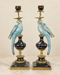 Pair of Black-Base Parrot Candle Holders