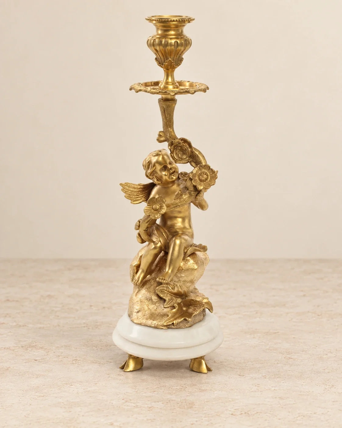Pair of Cherub Bronze Candlesticks with Marble Bases — primary view