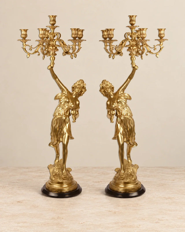 Pair of Six-Light Candelabra — Round Bases